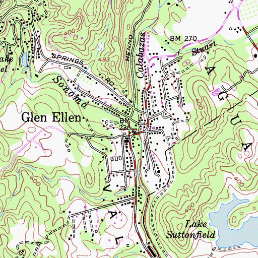 Topographic Map of Glen Ellen Post Office, CA