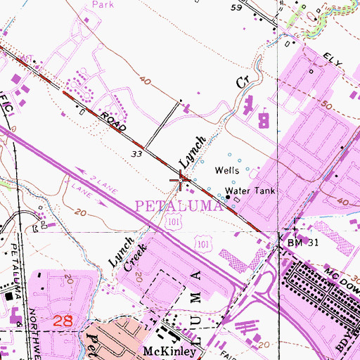 Topographic Map of Petaluma Community Center, CA