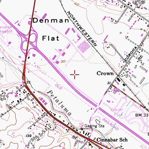 Topographic Map of Petaluma Industrial Park, CA