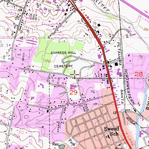 Topographic Map of B'nai Israel Cemetery, CA