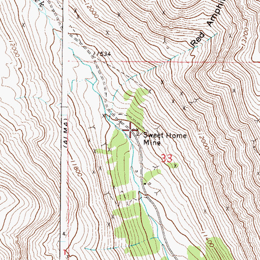 Topographic Map of Sweet Home Mine, CO