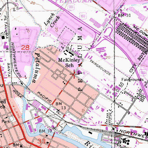 Topographic Map of Petaluma Branch Sonoma County Library, CA