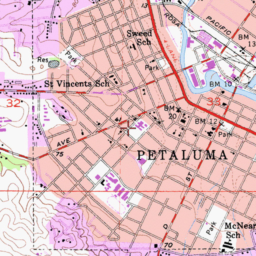 Topographic Map of Petaluma City Hall, CA