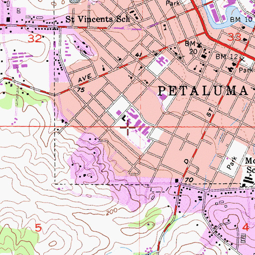 Topographic Map of Petaluma High School, CA