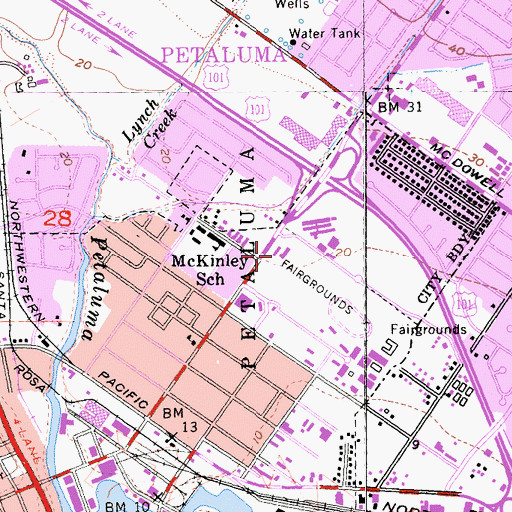 Topographic Map of Petaluma Swim Center, CA