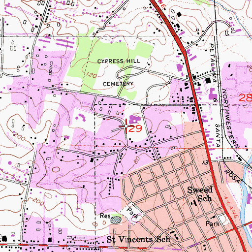 Topographic Map of Saint Vincent De Paul High School, CA