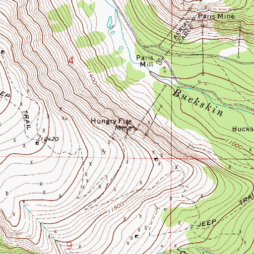 Topographic Map of Hungry Five Mine, CO