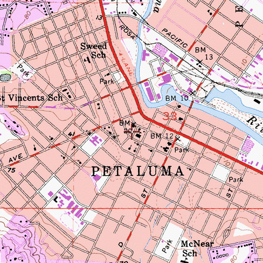 Topographic Map of Petaluma Historical Museum and Library, CA