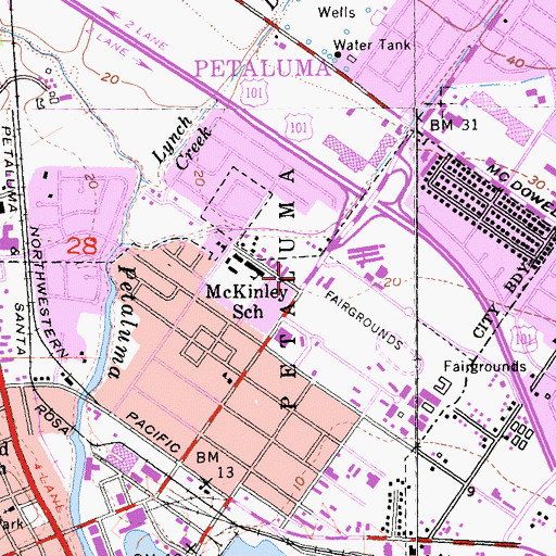 Topographic Map of Petaluma Town Plaza Shopping Center, CA