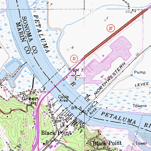 Topographic Map of Port Sonoma Yacht Club, CA