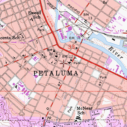 Topographic Map of United Methodist Church of Petaluma, CA