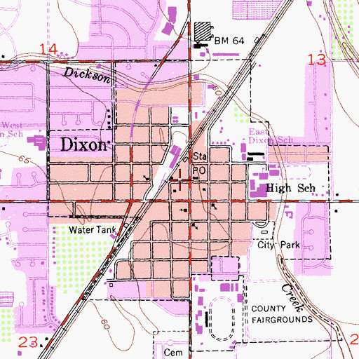 Topographic Map of Dixon Public Library, CA