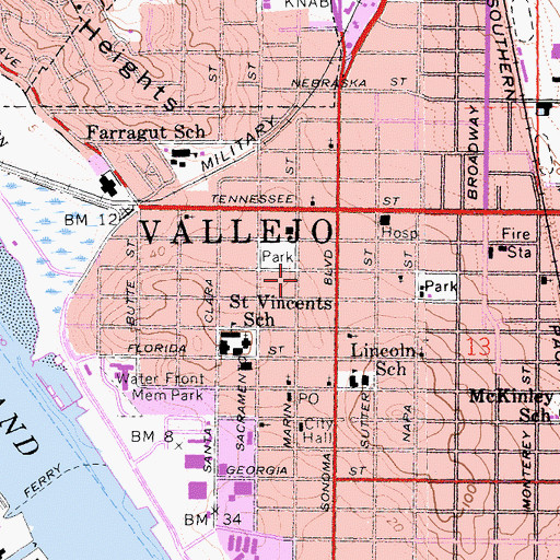 Topographic Map of Vallejo Fire Department Station 1, CA