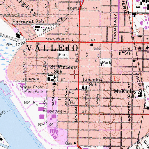 Topographic Map of First Church of Christ Scientist, CA