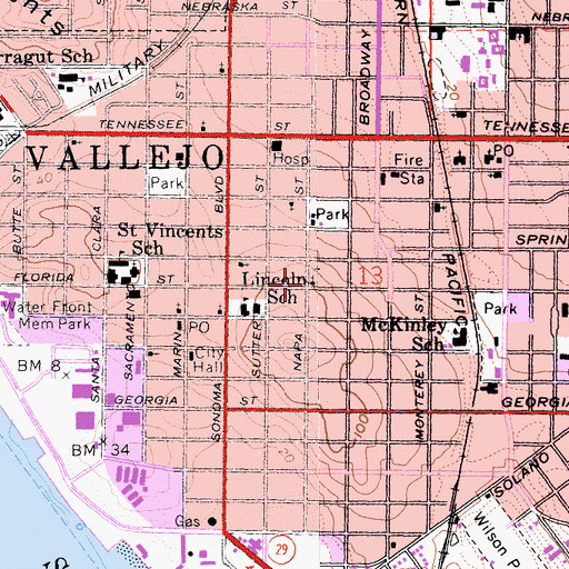 Topographic Map of First Lutheran Church, CA