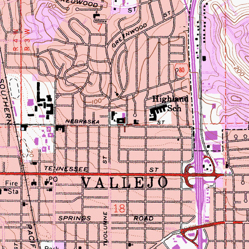 Topographic Map of Nebraska Street Synagogue, CA