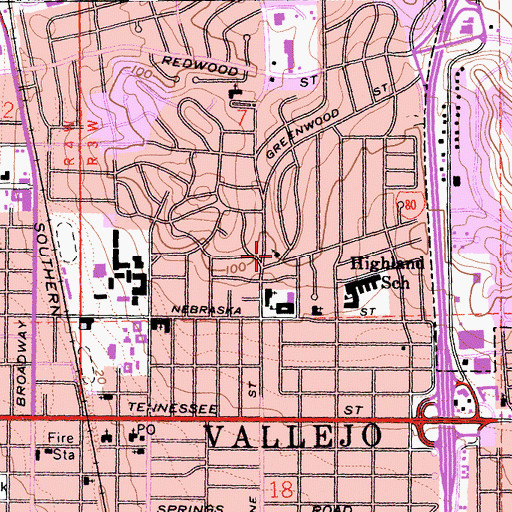 Topographic Map of Saint Pauls Evangelical Lutheran Church, CA