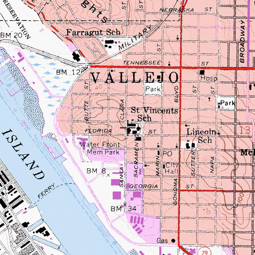 Topographic Map of Saint Vincents Roman Catholic Church, CA