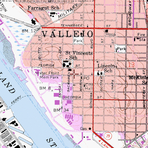 Topographic Map of Vallejo Bible Church, CA