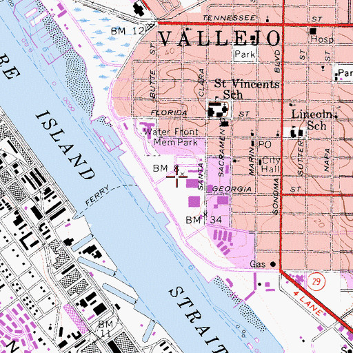 Topographic Map of Vallejo City Hall, CA
