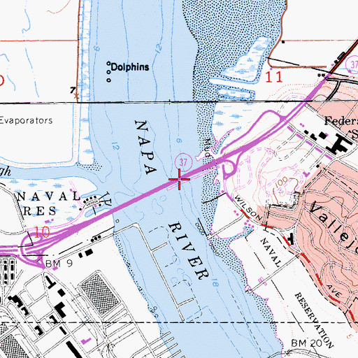 Topographic Map of Vallejo Fishing Pier, CA