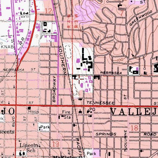 Topographic Map of Vallejo Middle School, CA