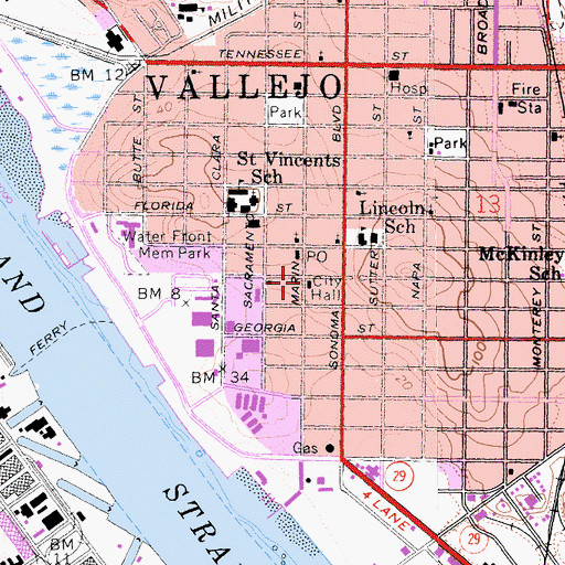 Topographic Map of Vallejo Naval and Historical Museum, CA