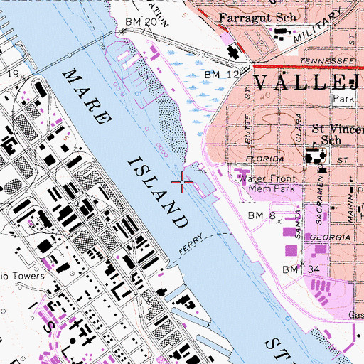 Topographic Map of Vallejo Yacht Harbor, CA
