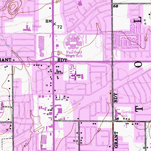 Topographic Map of Dover Middle School, CA