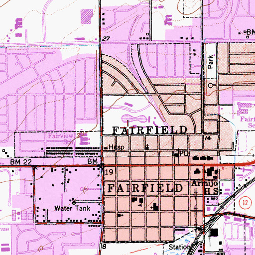 Topographic Map of Fairfield Civic Center, CA