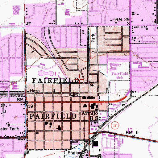 Topographic Map of Fairfield Post Office, CA