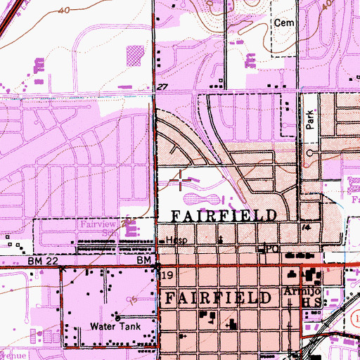 Topographic Map of Fairfield-Suisun Adult School, CA