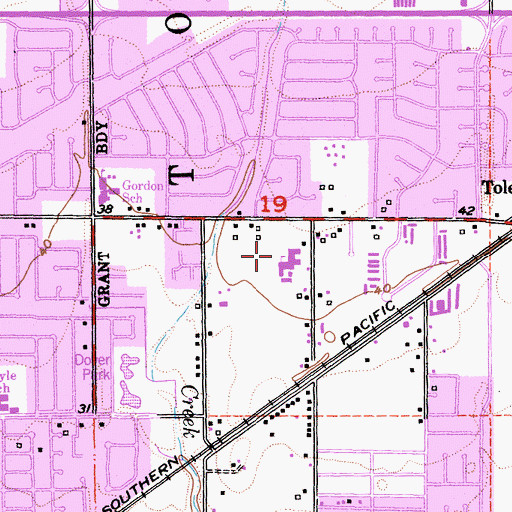 Topographic Map of Grange Middle School, CA