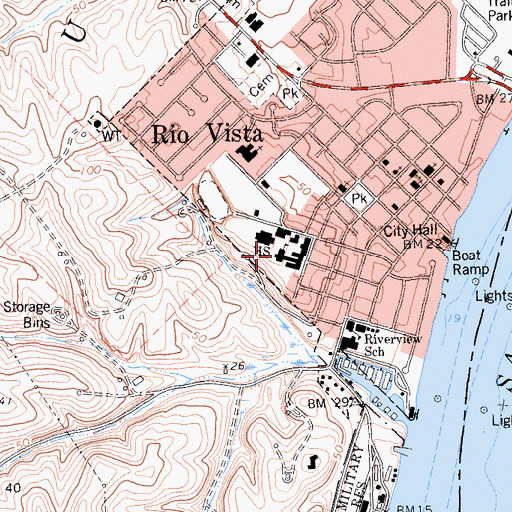 Topographic Map of Rio Vista High School, CA