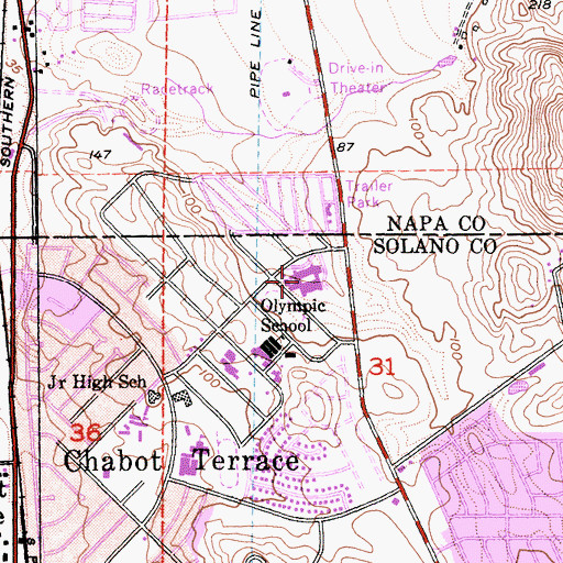 Topographic Map of Solano Middle School, CA