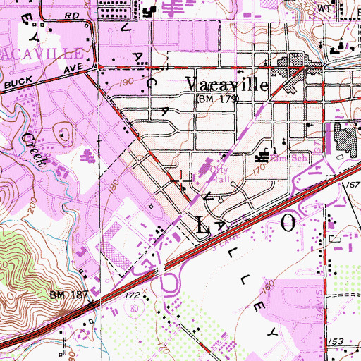 Topographic Map of Vacaville Branch Solano County Public Library, CA