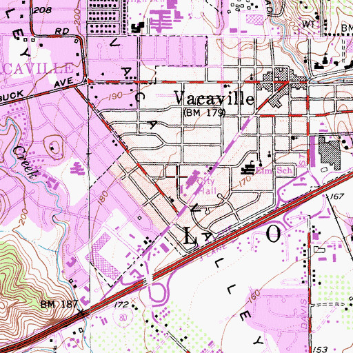 Topographic Map of Vacaville City Hall, CA