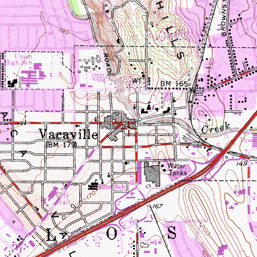 Topographic Map of Vacaville Town Hall (historical), CA