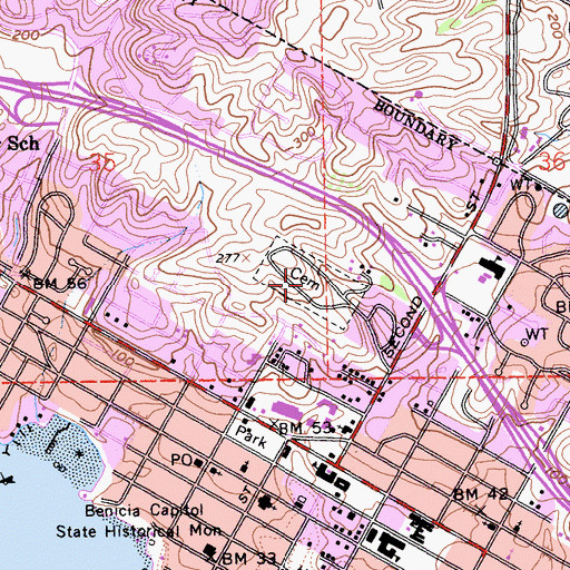 Topographic Map of Benicia City Cemetery, CA