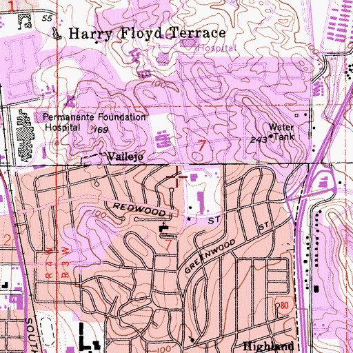 Topographic Map of Redwood Square Shopping Center, CA