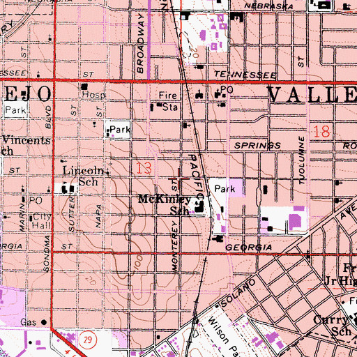 Topographic Map of Vallejo Adult School, CA