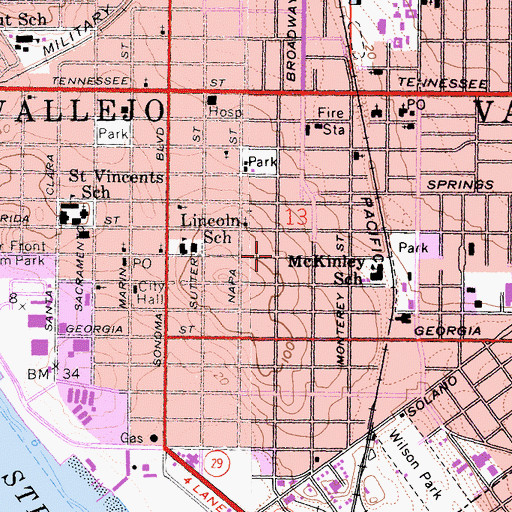 Topographic Map of Vallejo Old City Historic District, CA