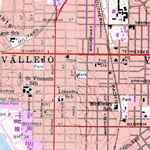 Topographic Map of Washington Park, CA