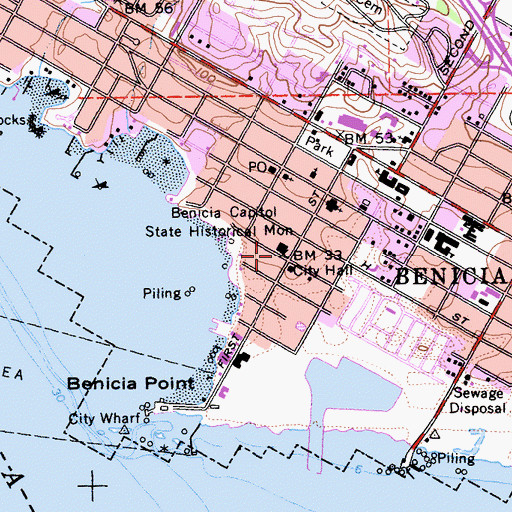 Topographic Map of Benicia Capitol State Historic Park, CA