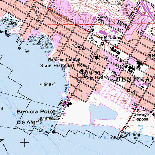 Topographic Map of Benicia City Hall, CA
