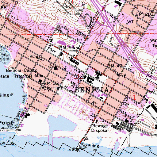 Topographic Map of Benicia Primary School, CA