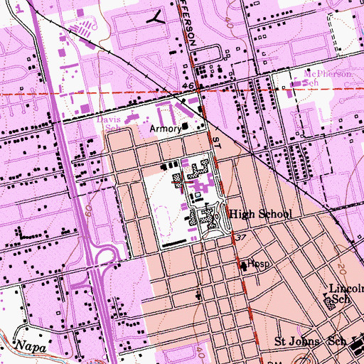 Topographic Map of Napa High School, CA