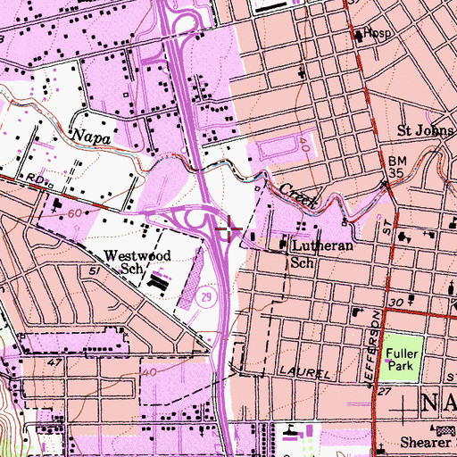 Topographic Map of Napa Town Center Shopping Center, CA