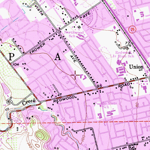 Topographic Map of Saint John's Lutheran School, CA