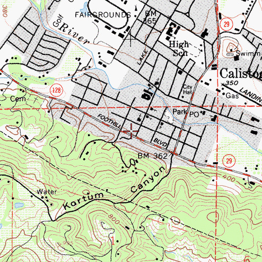 Topographic Map of Calistoga Baptist Church, CA